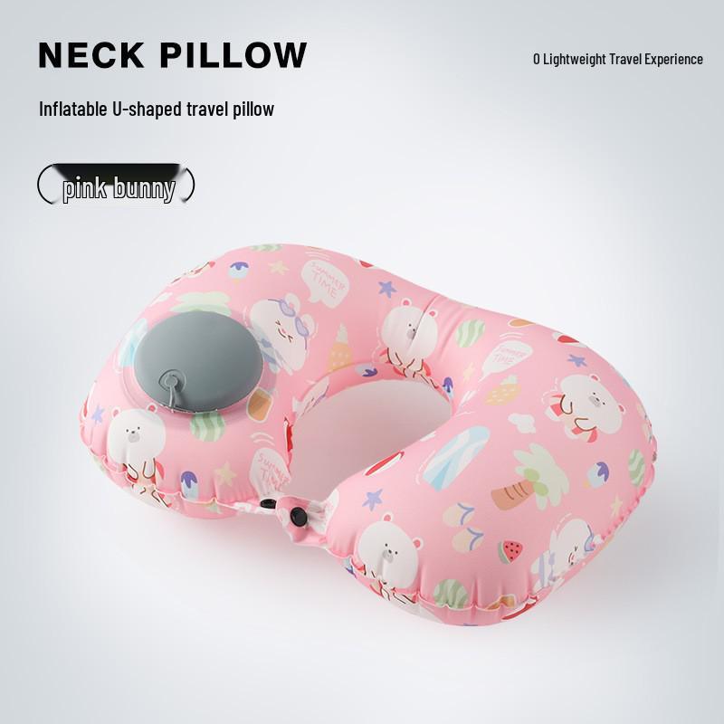 Compact Inflatable U-Shape Travel Pillow Neck Support - Press to Inflate, Portable & Storable TPU Airplane Pillow