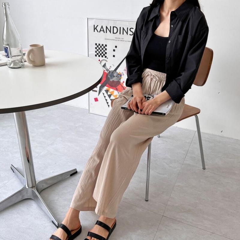 Shop   Women Summer Loose Fit Wide Pants Rubber Band Won Wpt Wflnmfj