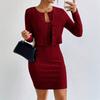Amazon Cross-border Women's Clothing French Pure Desire Fashion Suit Spring and Summer New Slim-fitting Short Coat Dress Two-piece Set