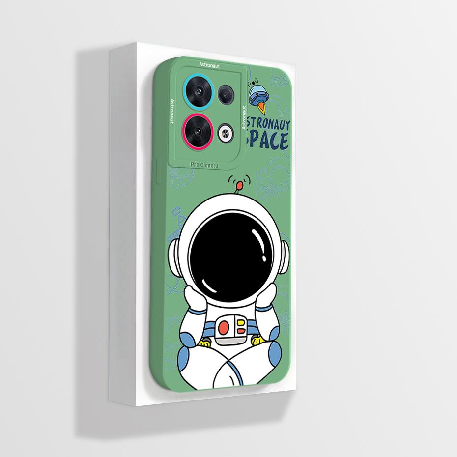 For Oppo Reno8 Phone Case CPH2359 Aesthetic Cartoon Astronaut Soft Liquid Silicone Funda For Oppo Reno 8 Pro Plus 5G Back Cover