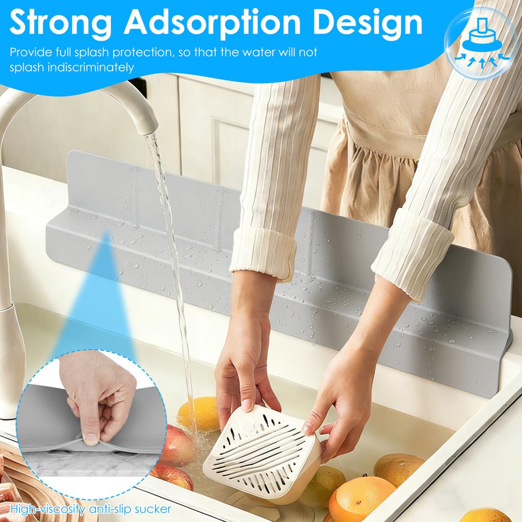 23″ Sink Water Splash Guard Silicone Kitchen Sink Water Baffle Plate with Non Slip Strong Suction Cups Sink Baffle Splash Guard