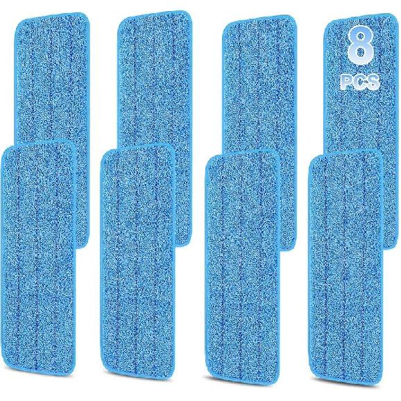 8 Pack 16.5 inch Reusable Mop Pads Microfiber Spray Mop Replacement Heads for Wet/Dry Mops Compatible with Bona Floor Care System