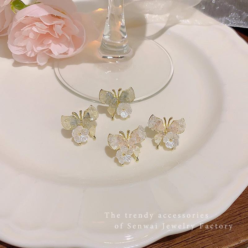 Summer Super Fairy Crystal Butterfly Earrings Female Ins Wind Fairy Stud Earrings Korean Ears