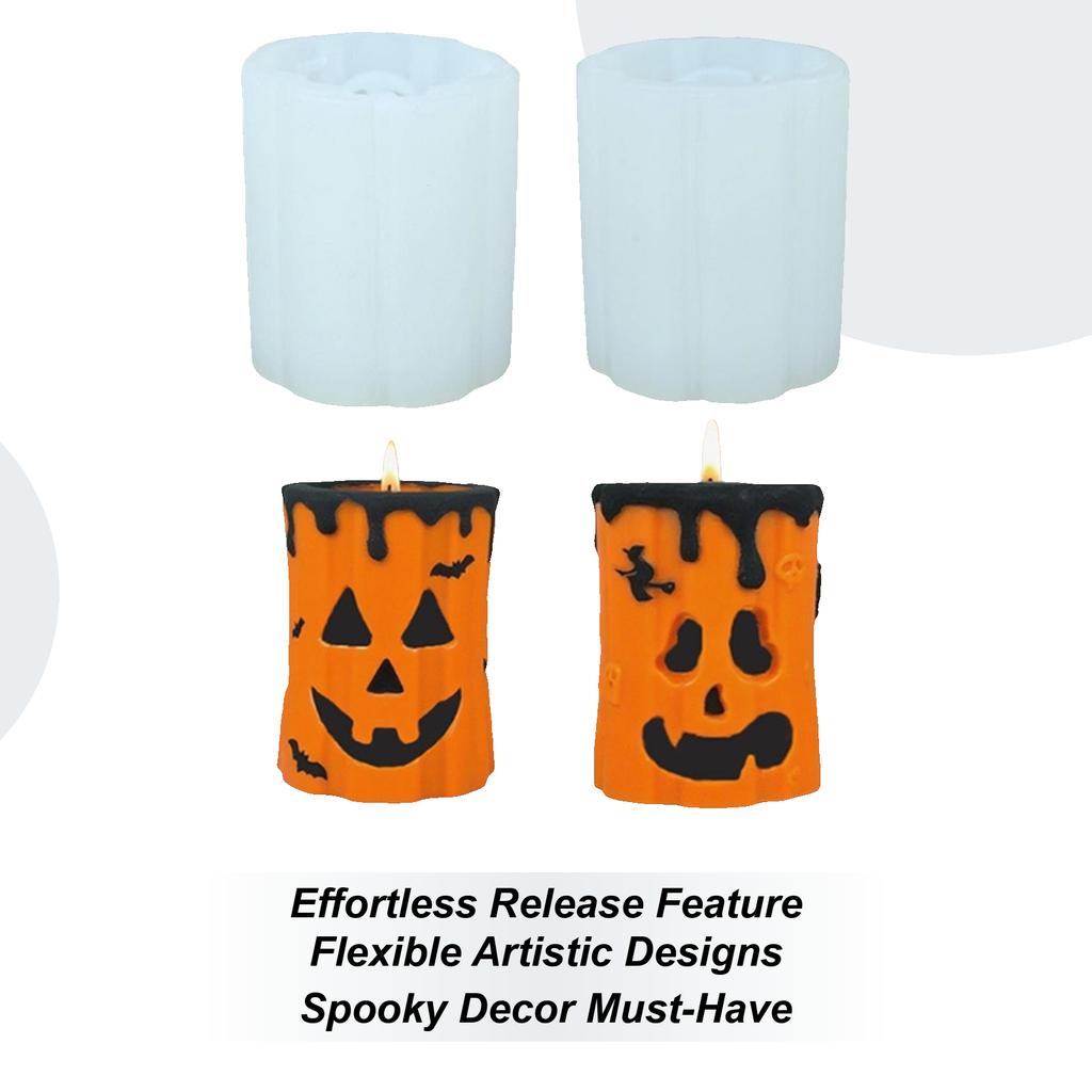 Silicone Ghost Face Pumpkin Candle Mold 3D Halloween Cylindrical Candle Silicone Mold Epoxy Resin Handmade Soap Mould Crafting
