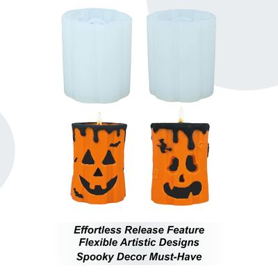 Silicone Ghost Face Pumpkin Candle Mold 3D Halloween Cylindrical Candle Silicone Mold Epoxy Resin Handmade Soap Mould Crafting