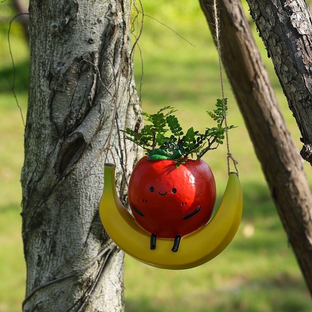 Cute Hanging Planter Orange Shape Swing Fruit Shape Flower Pot Decorative Handmade Resin Sculpture Planter Plant Lovers Gift