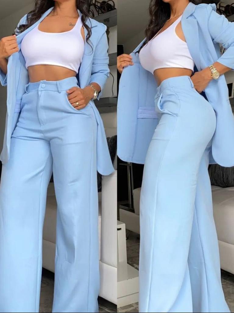 Elegantes Damen Anzug Set Hose mit Falten und Stehkragen
