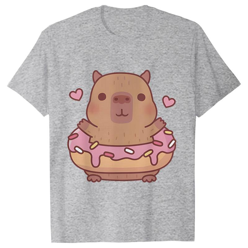Cartoon Capybara Donut Y2k Tops Women T-shirt Summer Harajuku Fashion Streetwear Cute Kawaii Graphic Female Clothing Ulzzang Tees