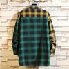 Men Spring Shirt Colorblock Plaid Print Single-breasted Loose Long Sleeve Lapel Buttons Streetwear Casual Cardigan Shirt Coat