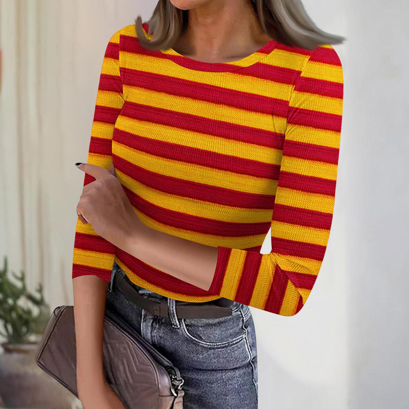 Женский повседневный модный топ в полоску с круглым вырезом и рукавами три четверти, в рубчик L