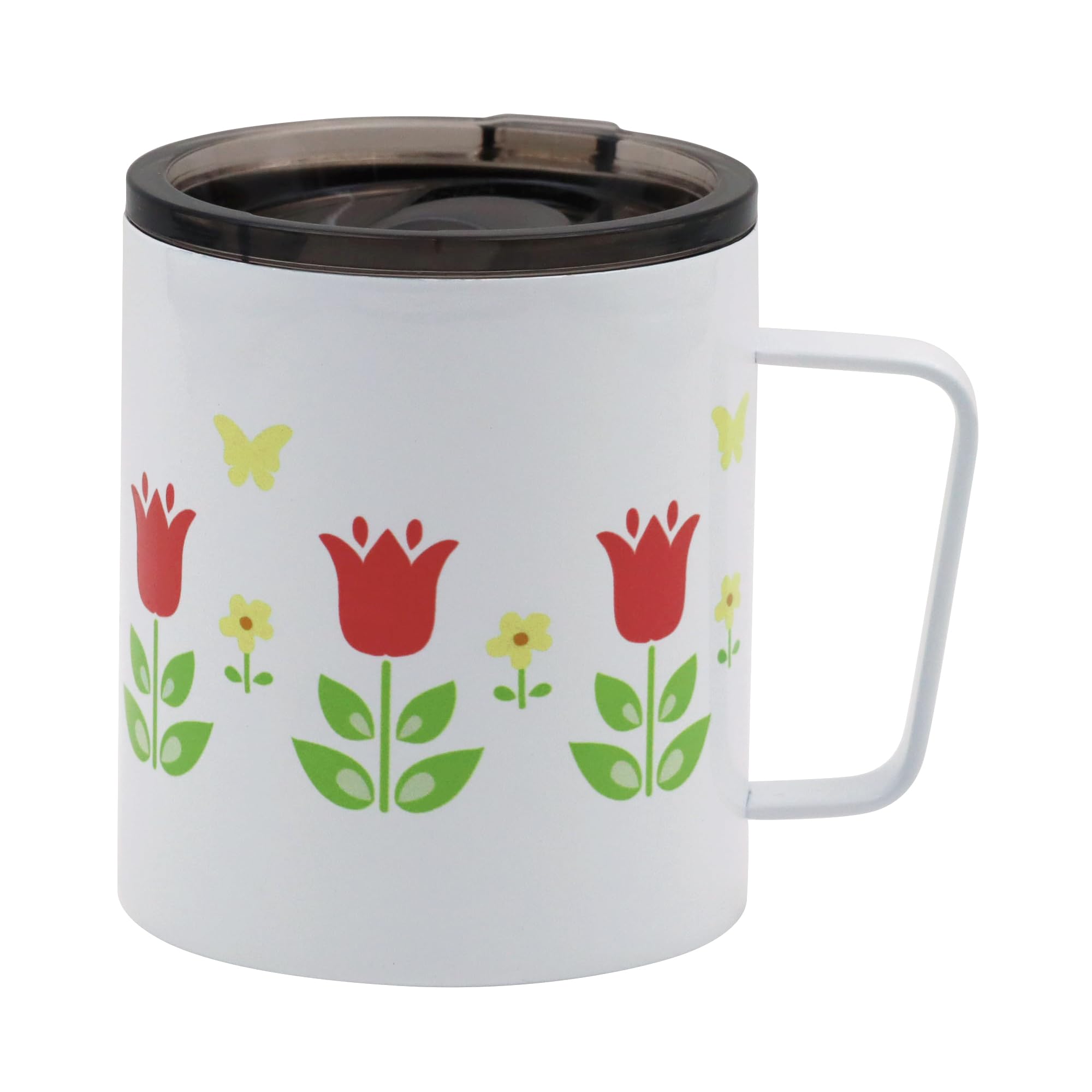 

OGURA Mug, 350ml, with Lid, Stainless Steel, Vacuum Insulated, Insulates for Hot or Cold Drinks, Retro Showa Romantic Style, Tulip Design