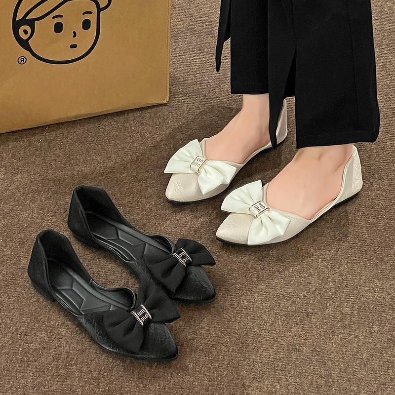 Flache spitze Einzelschuhe Damen Sommer neu Schleife weiche Sohle temperamentvolle Schuhe hohle Sandalen