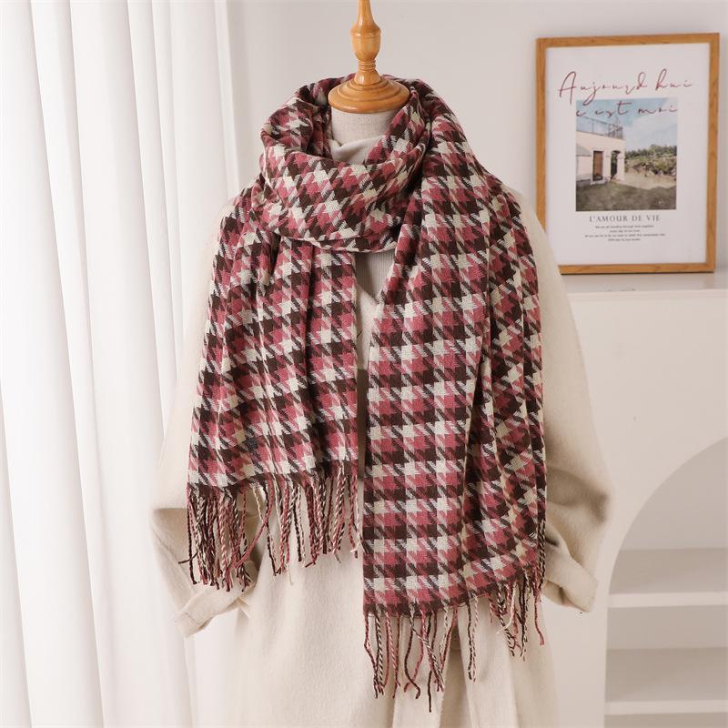 Qianniao plaid autumn and winter warm and cold scarf shawl commuting versatile couple tassel imitation cashmere scarf