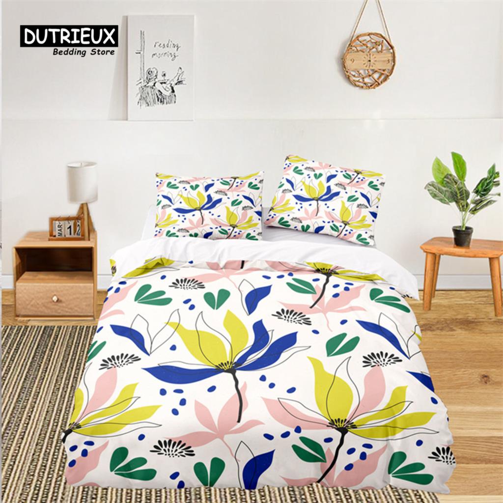 Soft Floral Bedding Set For Kids Girls Adults Leaves Flowers Branch Print Duvet Cover Set Quilt Cover Pillowcases Bedroom Decor