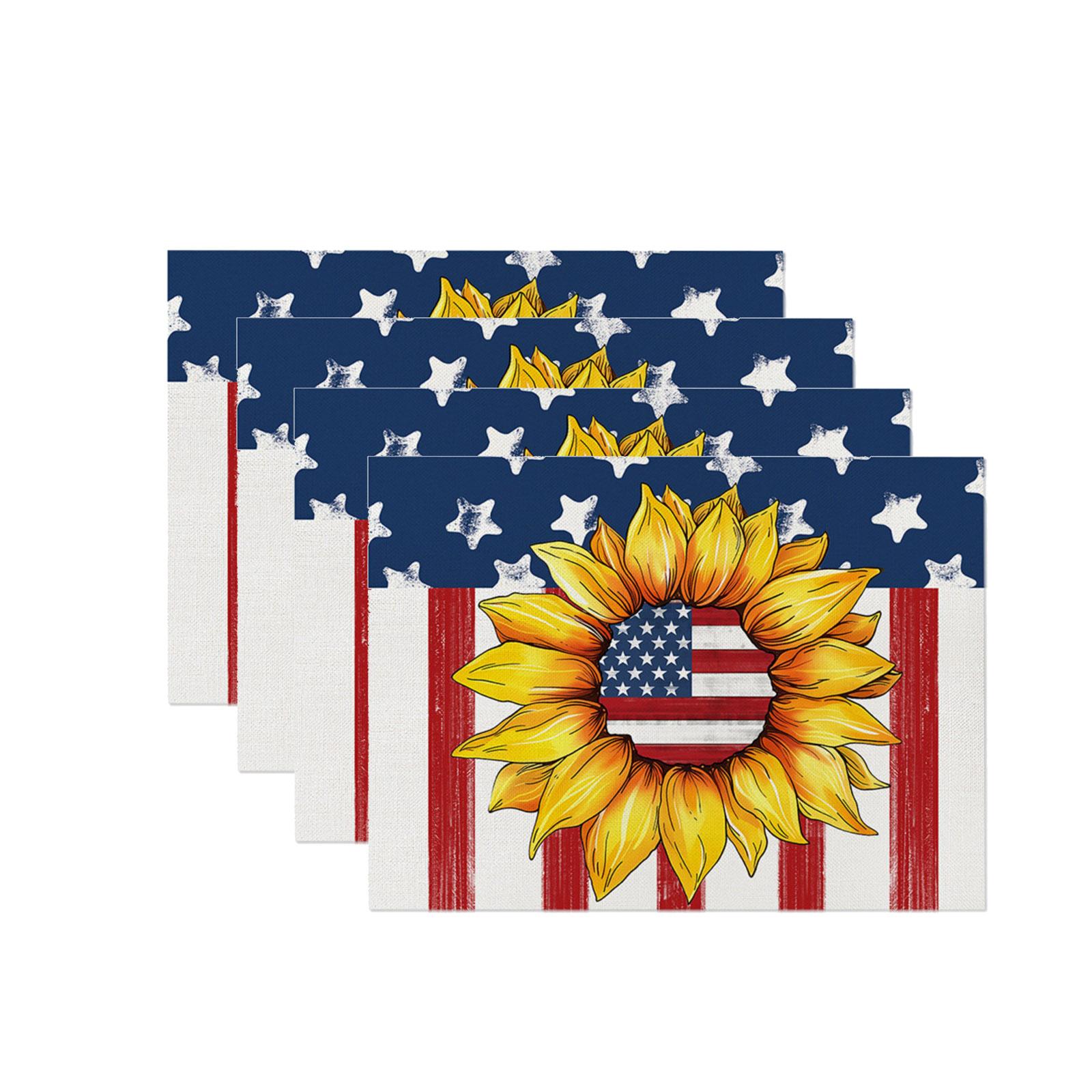 

Waterproof Linen Blend Placemats Set of 4 Sunflower Flag Print Heat Resistant Table Mats for Dining Table 32x21cm Home Decor One Size