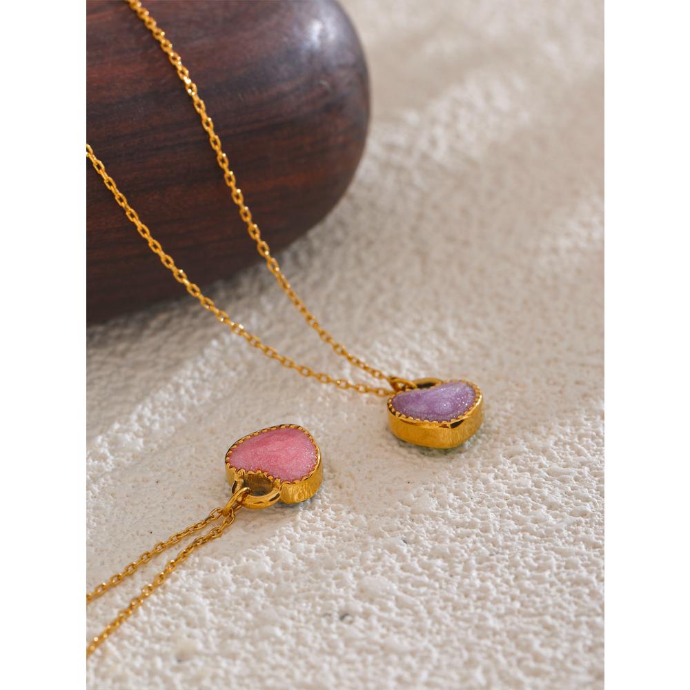 Yhpup Waterproof Fashion Colorful Double-Sided Enamel Heart Love Sweet Y2K Candy Pendant Necklace Women Stainless Steel Jewelry