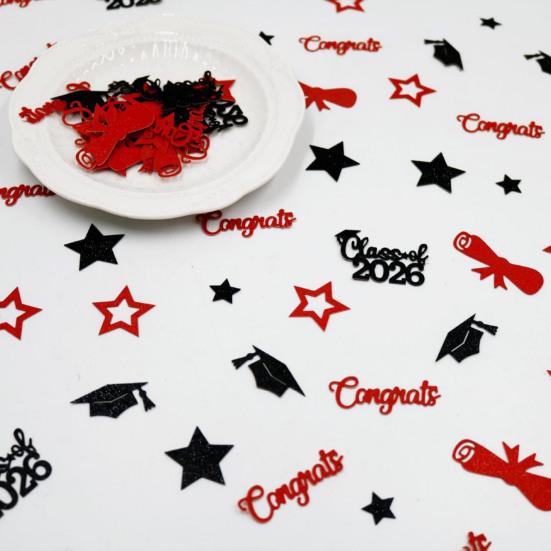 Yousheng 100 Pcs Graduation Confetti Glitter Grad Caps Bows Stars Confetti Class of 2026 Party Table Centerpiece for Graduation Party