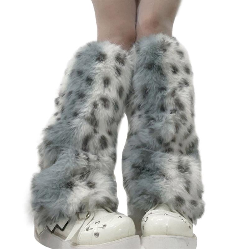 Coprigambe Pellicciati Ispessiti da Donna Lunghi Comodi Polsini per Stivali per Calore alla Moda Scaldamuscoli Peluche Morbidi con Fantasia Leopardo