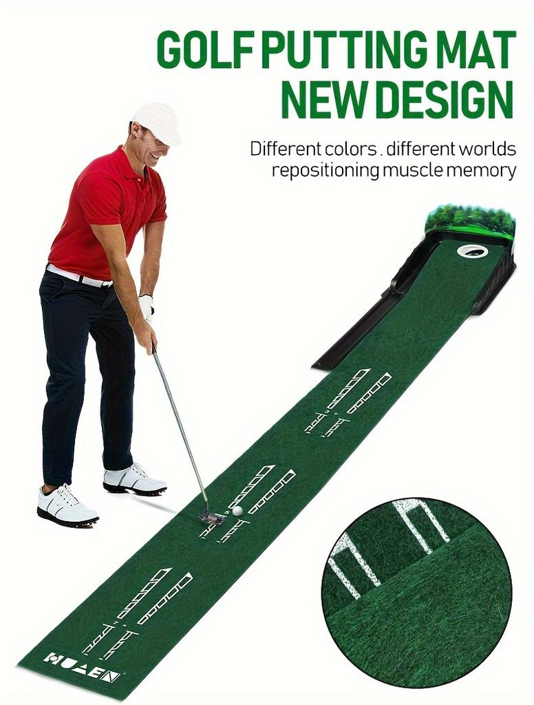GOLF ACCELERATOR PRO Indoor Golf Putting Mat, Auto-Ball Return & Behind-the-Hole Ball Collector, Putter Alignment Guides at 3, 5 & 7 Feet
