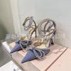European and American high heels 2025 new bow women's shoes rhinestone pointed single shoes straps thin heel super high heel