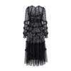 Elegant Mesh Embroidered Sequined High-Waist Long Sleeve Long A-skirt Daily Travel Dress