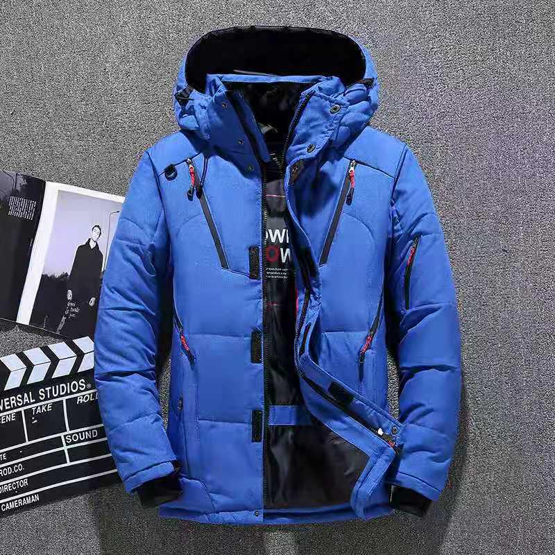 Men s Winter Hooded Down Jacket - Thickened Casual Outdoor Coat M синий