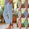 Pantalon Casual Rayé Tendance pour Femme, Lâche, Taille Élastique Confortable, Coupe Droite, Coton et Lin