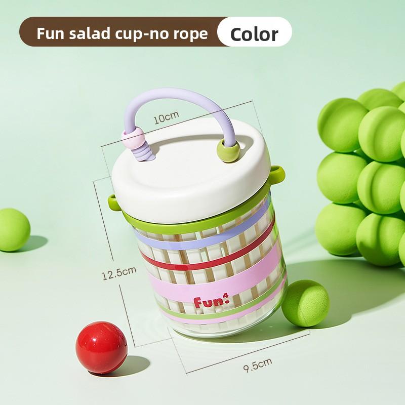 Portable Fruit Cup with A Back Rope and Fork, Large-capacity Salad Cup for Primary School Students