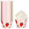Whaline 36Pcs Strawberry Cupcake Wrappers Red Pink Strawberry Flower Cupcake Liners Decorative Cupcake Holders for Birthday Baby Shower Party Cake