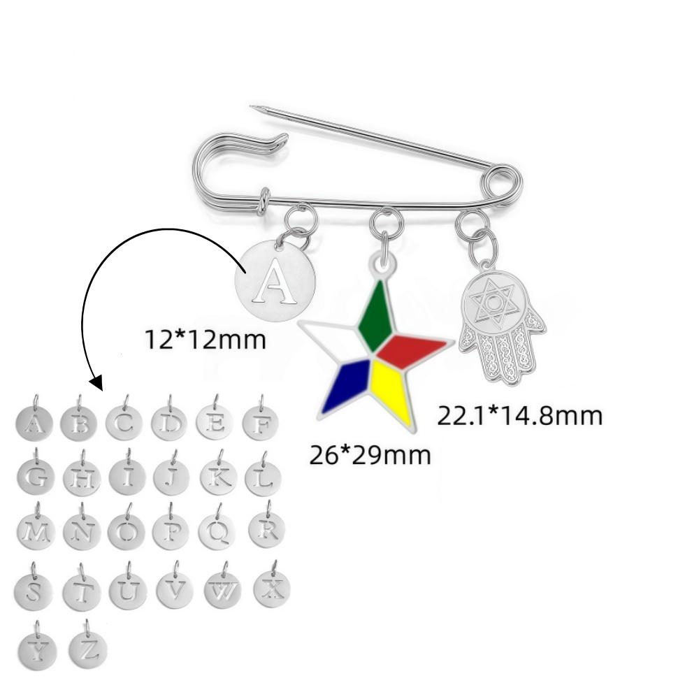 Druze Star Brooch with Hamsa Hand David Star Pin For Women Stainless Steel Initial Pin with Druze Star Religious Jewelry Gift B