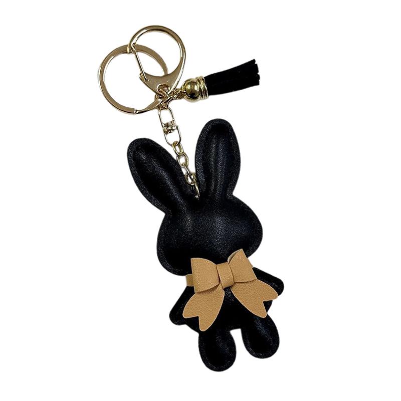 Cute Pu Leather Solid Color Bunny Keychain Creative Bow Bunny Keyring Car Key Holder Pendant Bag Charm Gifts
