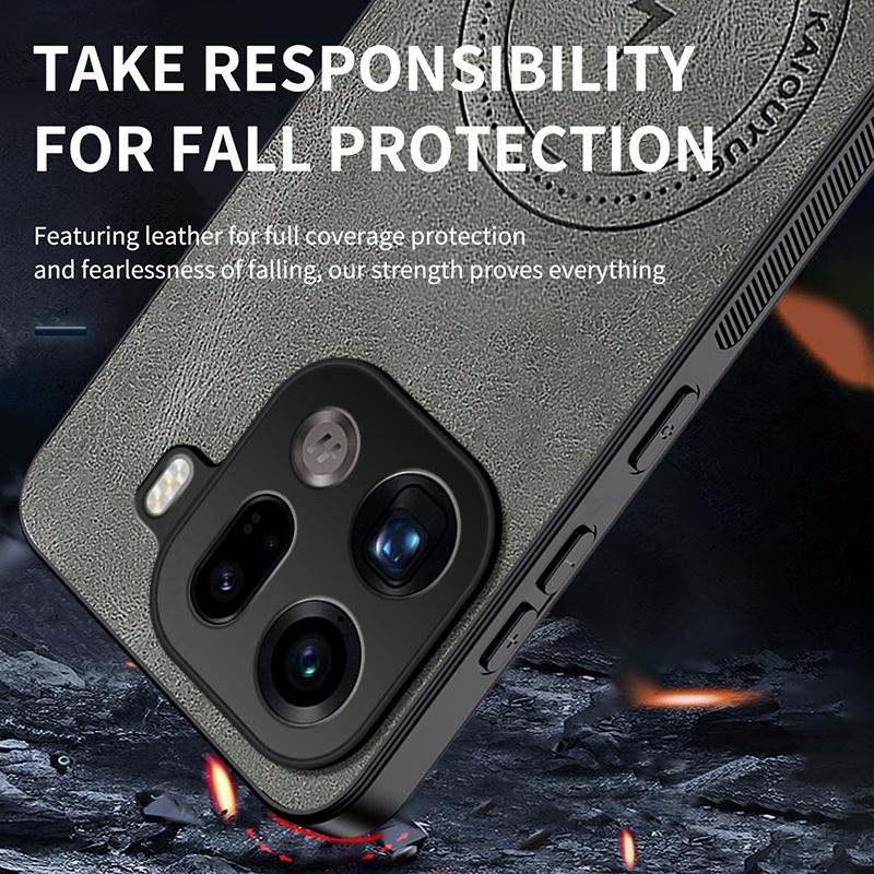 Kožený nárazuvzdorný obal na telefón pre OPPO Find X9 Pro pre kryt pre bezdrôtovú magnetickú nabíjačku Magsafe Realme 15T 15 Pro 5G mäkký nárazník