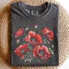 Retro Red Poppy Flower Shirt, Floral Botanical Tee, Wildflower Garden T-Shirt, Cottagecore Nature Top
