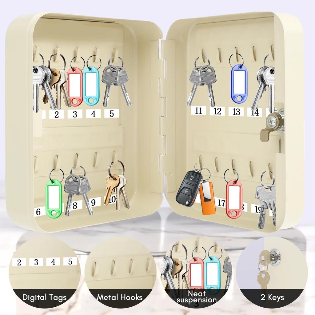 20 Sleutelhaken Wandmontage Sleutelopbergdoos Veiligheidssleutelorganizer voor Autodealer Vastgoedbeheerder Hete Sleuteldoos met Slot Sleutelkast