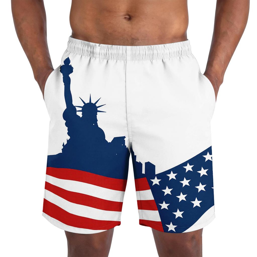 Men's Casual Trendy Independence Day Printed Shorts, Lightweight Breathable Athletic Shorts For Men