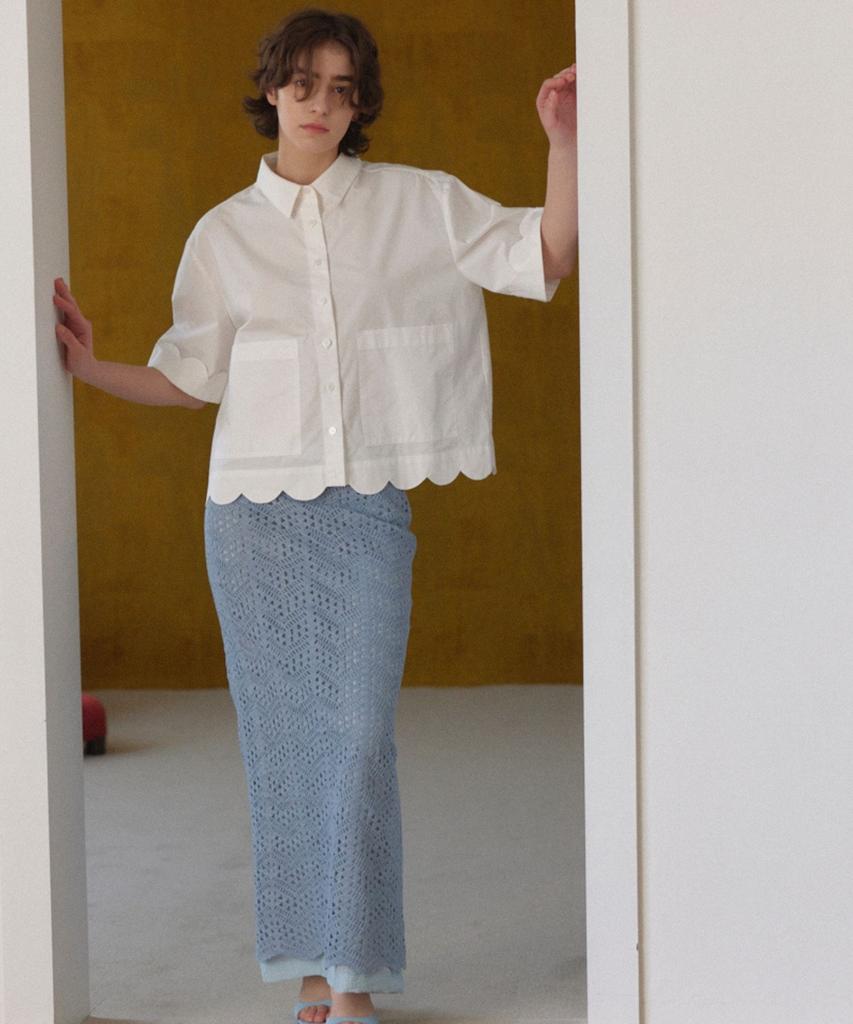 Okuka Crochet Knit Long Skirt - Deep Sky