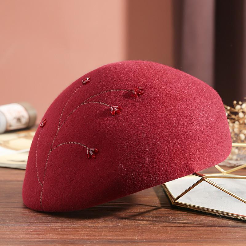 

2023 Вишитий вручну 100% вовняний капелюх-берет Жіноча вечірка Офіційна фетрова шапка Жіноча осінь-зима Фетровий капелюх adjust 55-58cm