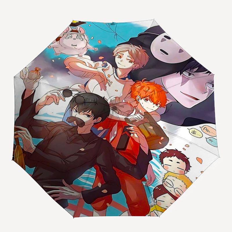 1pc Outdoor Umbrella with Spirited Away Characters - Automatic Opening/Closing, Portable 3-Fold Design, 8-Rib Iron Frame - Perfect Gift for Fans,