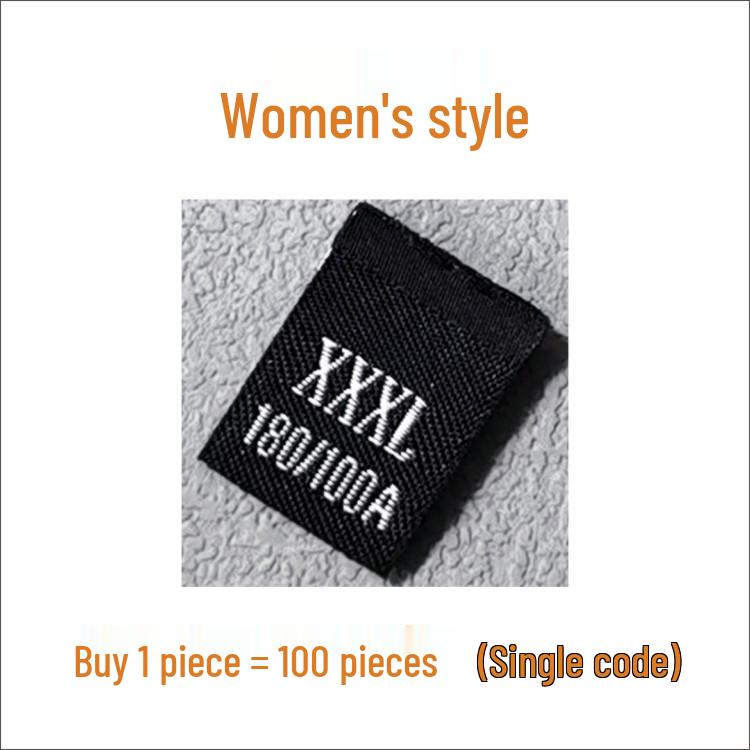 In-Stock Men's & Women's Woven Size Labels: Custom Black & White Trendy International Brand.