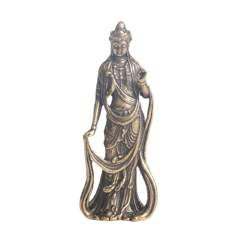 1Pc New Collectable Chinese Style Brass Carved Kwan-yin Guan Yin Buddha Exquisite Small Statues Home Decoration Knickknacks