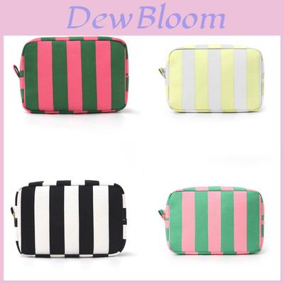 Cotton Twill Makeup Bag With Striped Pattern For Travel And Daily Use