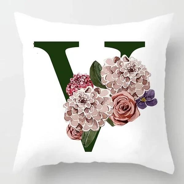 Grüner Buchstaben Floral Kissen Druck Kissenbezug Zuhause Schlafzimmer Zimmer Dekoration Wohnzimmer Sofa Kissenbezug 45x45cm