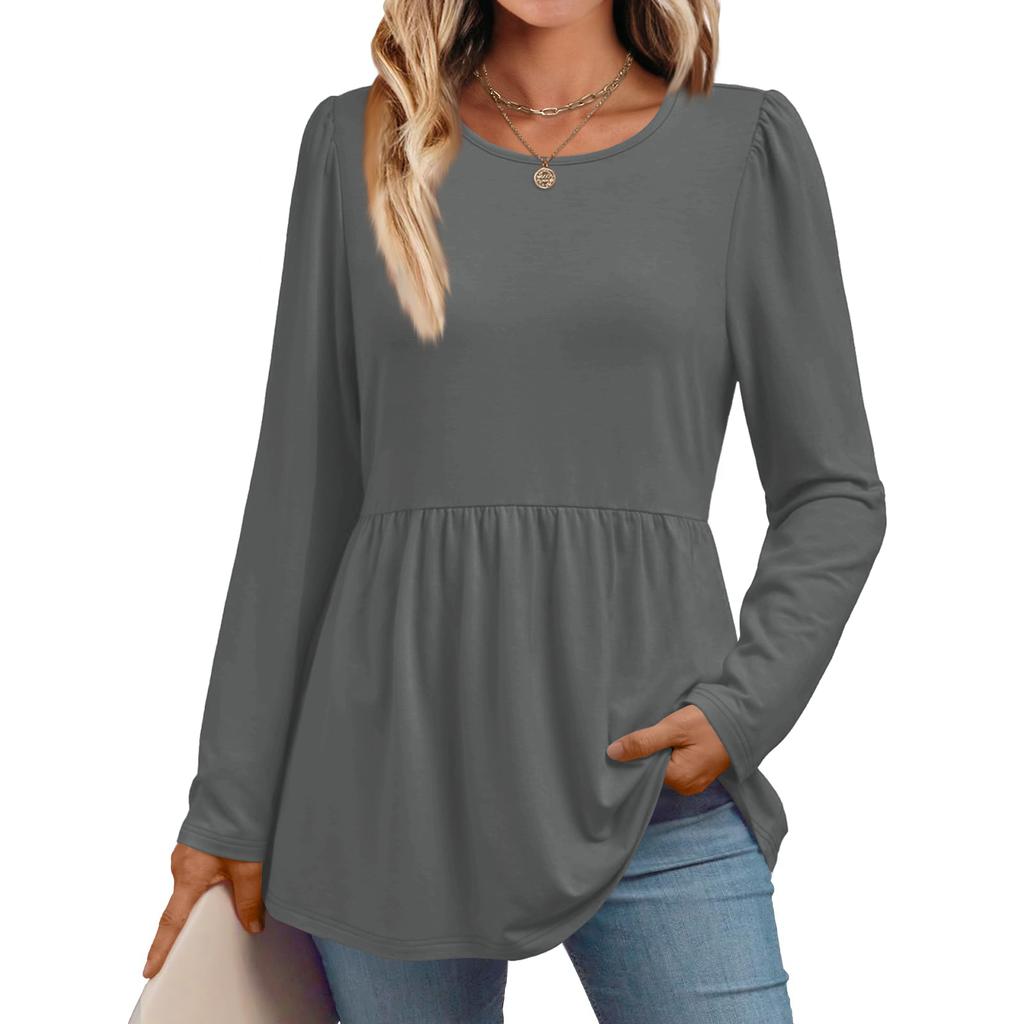 Women's Casual Fashion Long Sleeve Shirt Solid Color Tunic Top