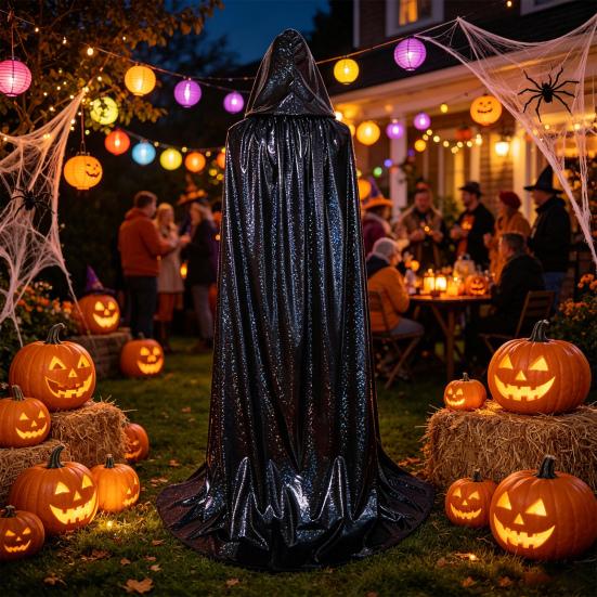 Glänzendes Kapuzenumhang, schillernder bodenlanger Umhang, funkelnder Unisex-Kapuzenumhang für Halloween-Maskenball-Party Mardi-Gras-Kostüm