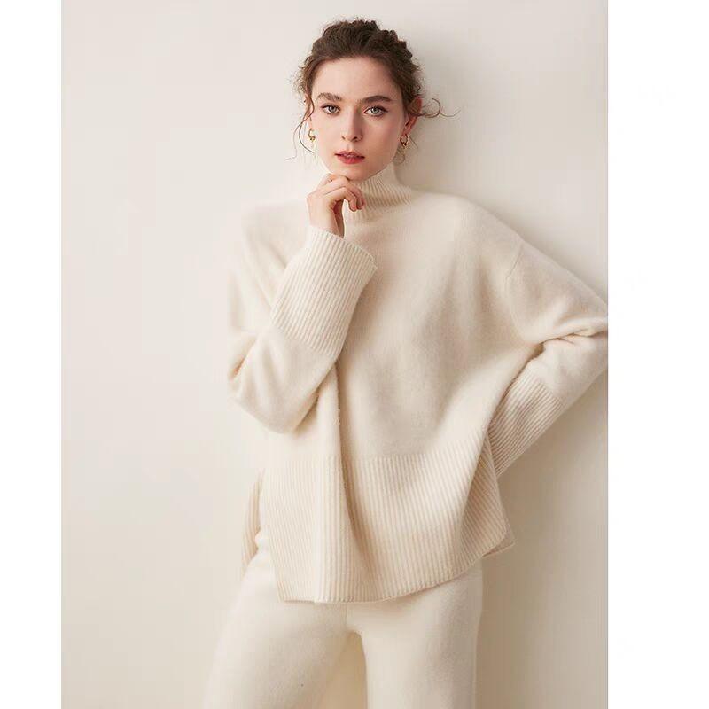 New split-ended loose-knit pullover solid-color turtleneck loose autumn and winter women's sweater