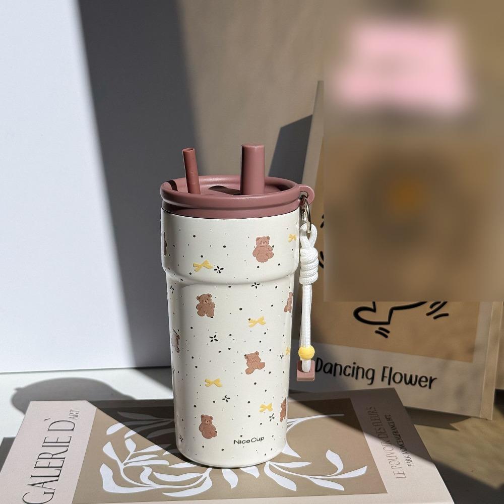 Doppelbecher-Vakuumbecher mit großem Fassungsvermögen, isoliert, tragbar, mit Strohhalm