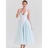 Smart Muses House Same Style French style Fresh Baby Blue Backless Slimming Hanging Neck Mid-Length Vacation Dress