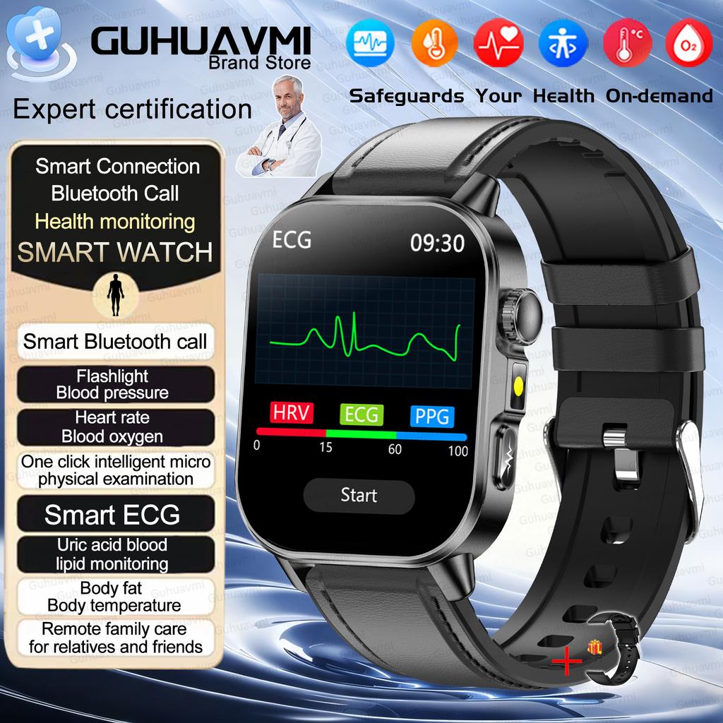 2026New AI Healthy Diagnose Analysis Smart Watch ECG+PPG Blood pressure lipids Uric Acid BT Call Smart Watch Tracker Men Women's