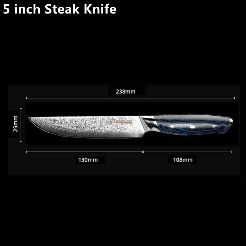 

Кухонные ножи MYVIT TOP, нож для стейка VG10, японский дамасский нож из нержавеющей стали, кухонные инструменты для пиццы, столовые приборы шеф-повара с ручкой G10 5 inch Steak Knife