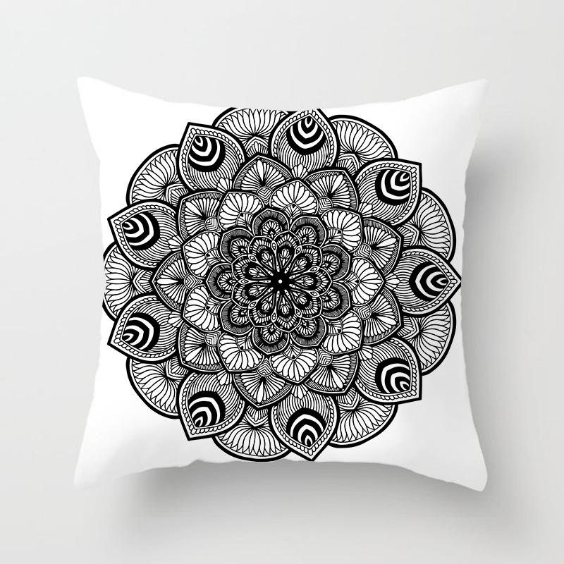 Black and White Ethnic Style Elephant Print Car Cushion Cover Sofa Pillow Cover Homewares